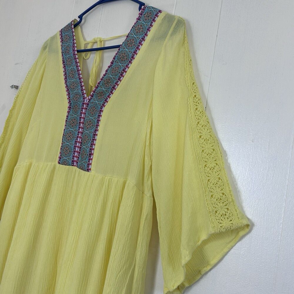 White Mark Dress Size M Yellow Boho Mini Dress Size Medium Bohemian Bell Slevees - Picture 5 of 13